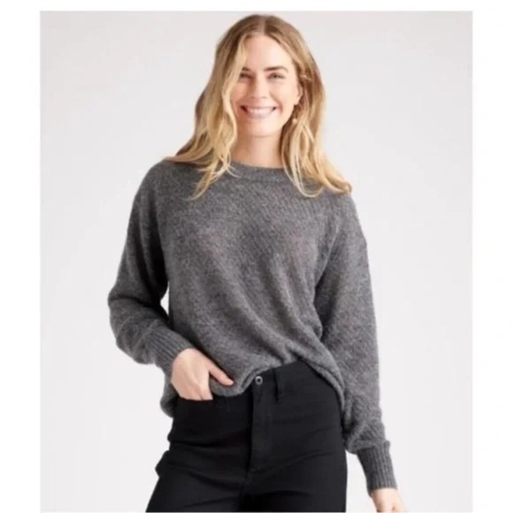Quince Baby Alpaca-Wool‎ Diamond Stitch Crew Sweater in Charcoal Gray Size XS